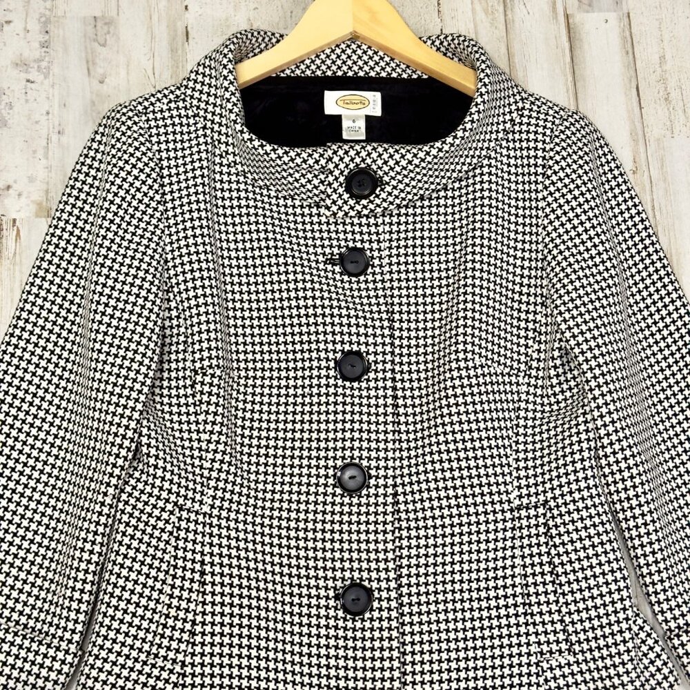 Talbots Black White Houndstooth 3/4 Sleeves Vintage Shawl Collar Jacket Size 6 - Picture 2 of 11